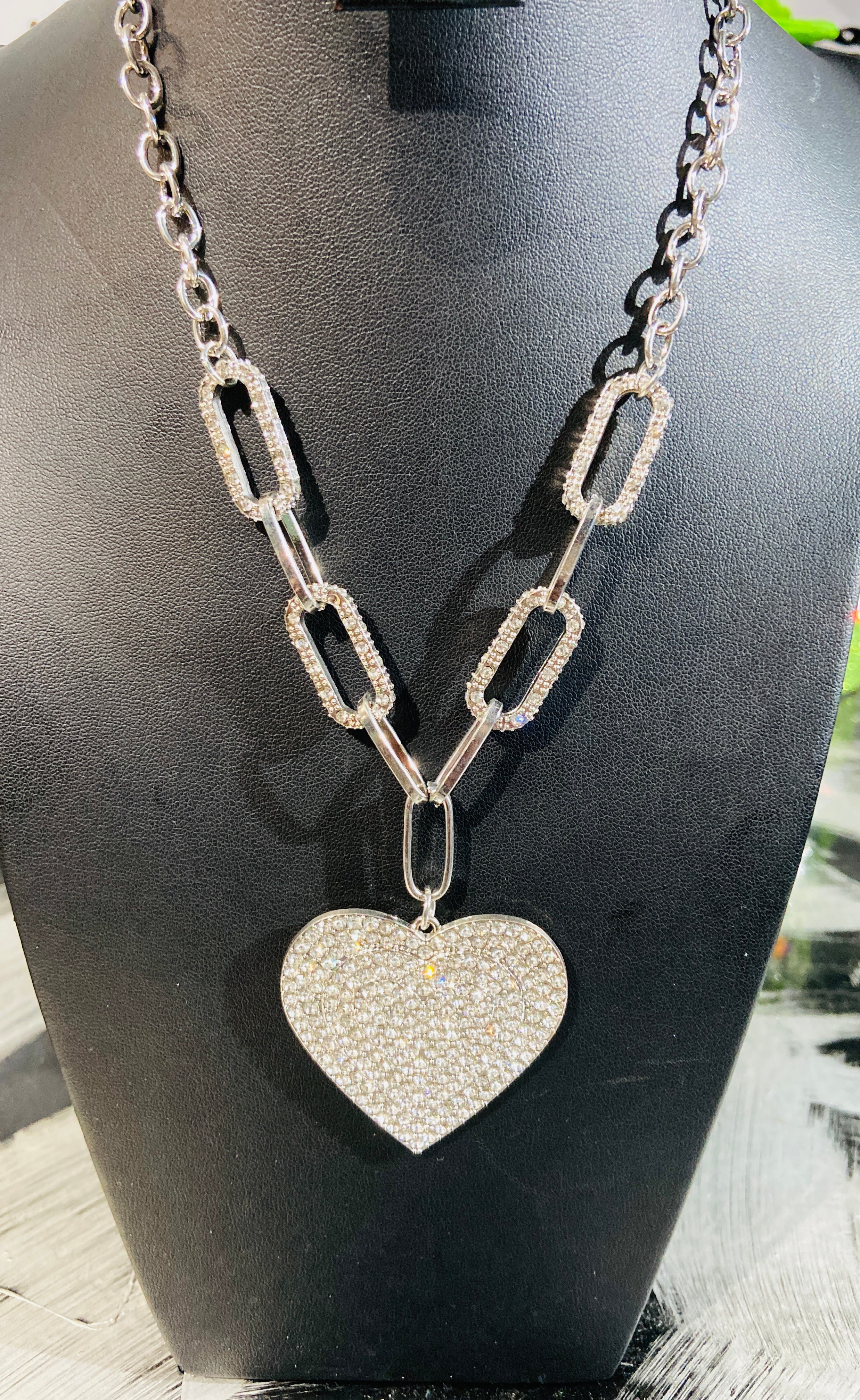 Rhinestone Heart Necklace set